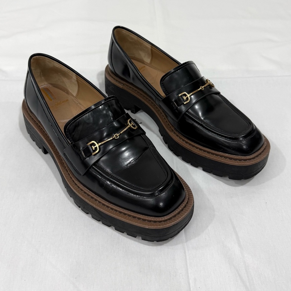 Sam Edelman Laurs Lug-Sole Leather Loafers 10M Buckle Chunky Platform Academia